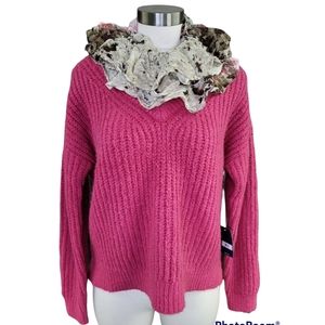 Lucky Brand Fuchsia Sweater Chunky Knit Size L pull over